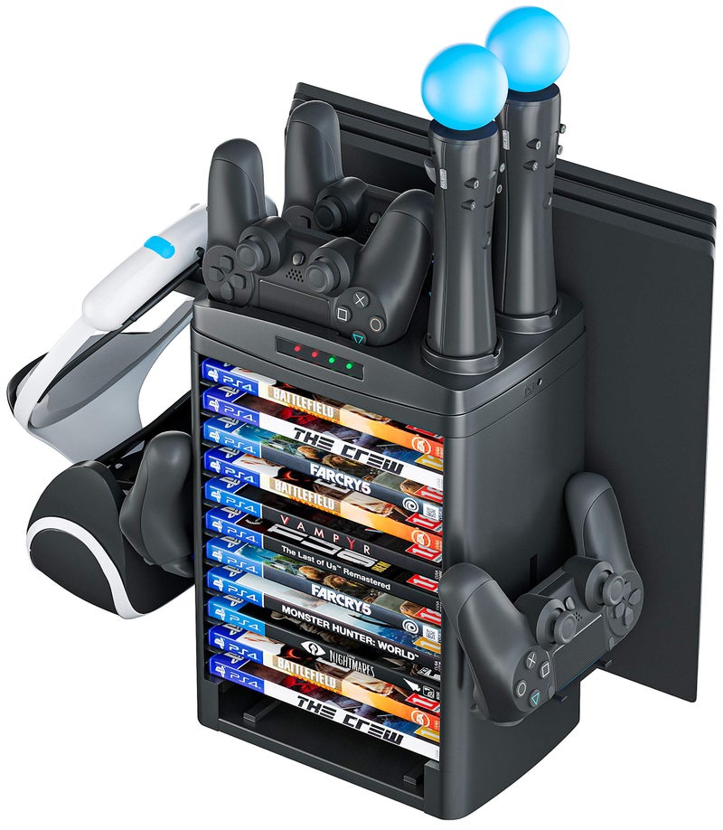 Skywin Charging Station Compatible with PS4 VR Headset - PSVR Charging Stand with Game Disc Rack, Headset and Console Stand, Cooling Fan, Controller Charger and USB Hub - Multipurpose VR Stand - Image 3